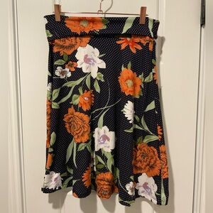 Popana Navy Floral Polka Dot Foldover Skirt Size Medium